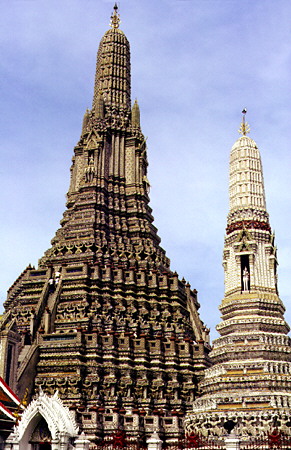 Wat Arun (Temple of Dawn) in Bangkok is named after the Indian god of dawn, Aruna. Thailand.