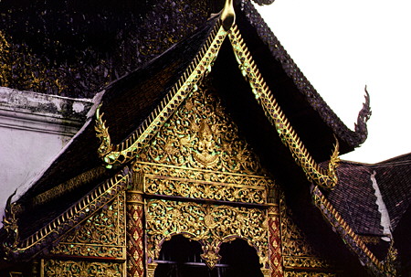 Close up of the detailed roof of one of the buildings at Doi Suthep, Chiang Mai. Thailand.