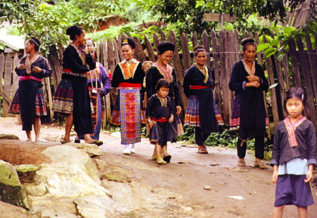 Meo tribal women in their village north of Chiang Mai. Thailand.