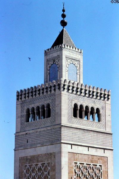 Upper detail of Kasbah Mosque minaret (1230). Tunis, Tunisia.