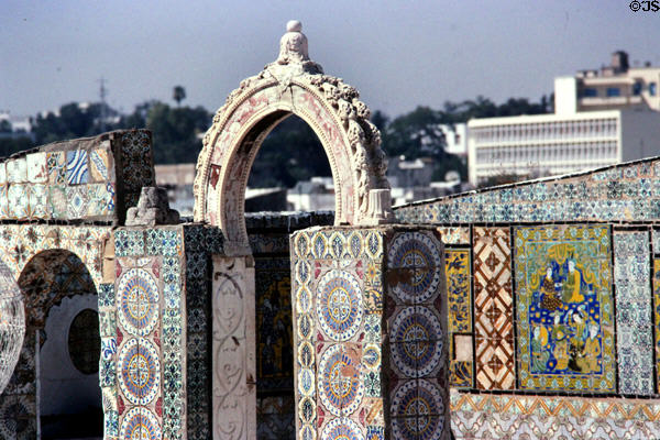 Arches & tiles on roof in Tunis Medina. Tunis, Tunisia.