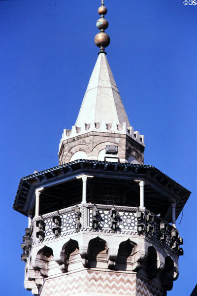 Minaret of Mosque of Hammouda Pacha (1655) in Tunis Medina. Tunis, Tunisia.