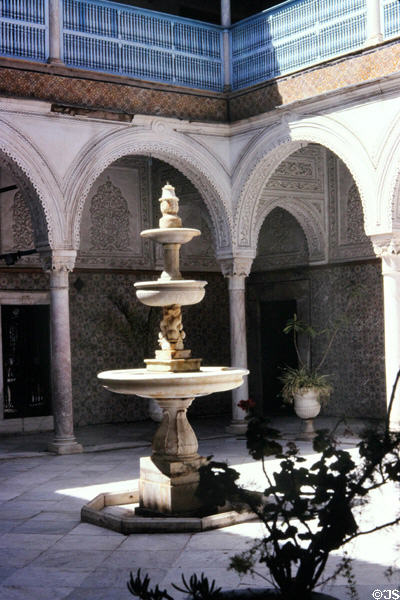 Courtyard with fountain in Dar Ben Abdallah palace (18thC) now museum of arts & transitions. Tunis, Tunisia.