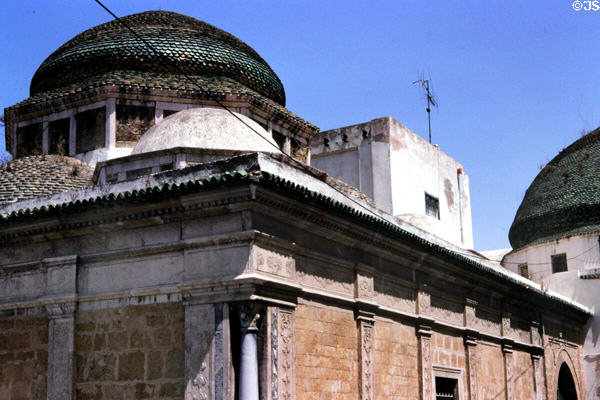 Domes & details of Tourbet el Bey royal mausoleum (late 18thC). Tunis, Tunisia.