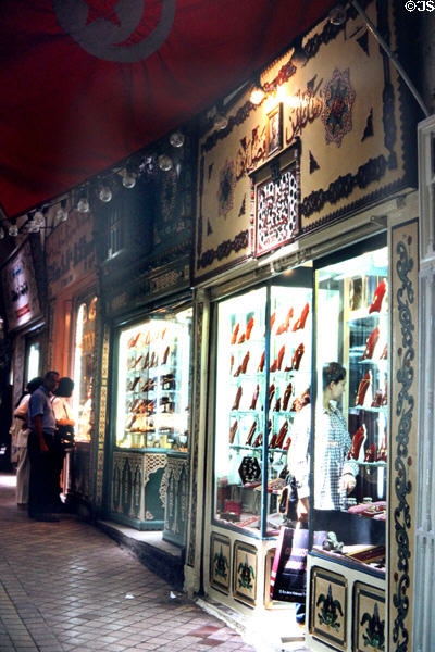 Jewelry store at night in Medina. Tunis, Tunisia.