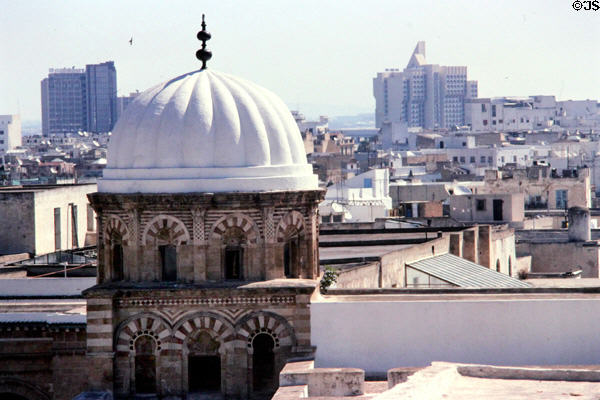 Dome of Olive Tree mosque with city view beyond to east. Tunis, Tunisia.