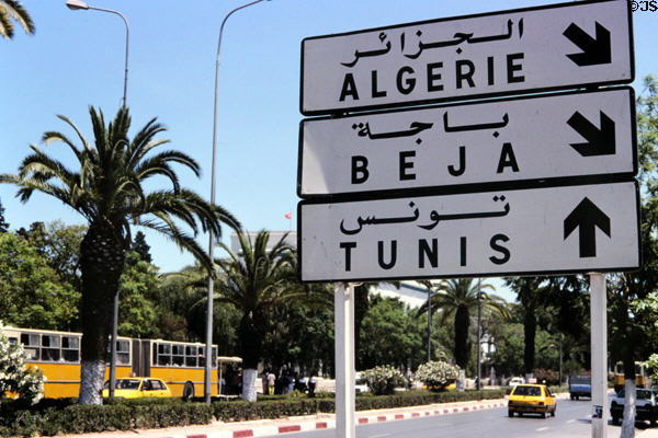 Direction signs to Algeria in suburbs. Tunis, Tunisia.