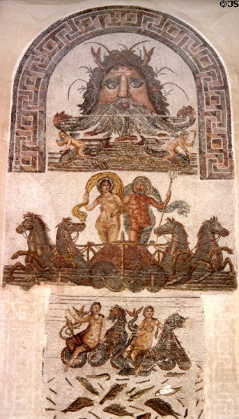 Roman mosaic tile floor (2nd-3rd C) with Neptune & ocean scenes at Bardo Museum. Tunis, Tunisia.