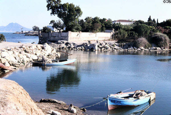 Round ship basin remains of Punic harbor in Carthage. Tunis, Tunisia.