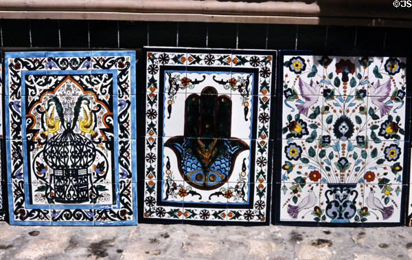 Tile murals with Tunisian themes in shop. Sousse, Tunisia.