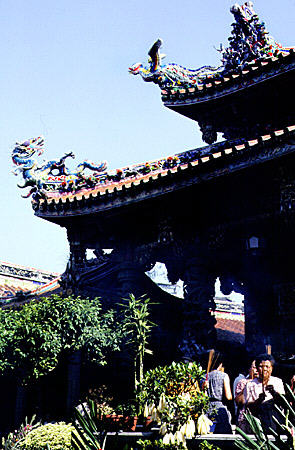 Ornate sculptures adorn Lungshan Temple, Taipei. Taiwan.