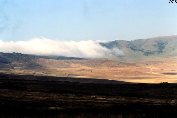 Clouds form over rim of Ngorongoro Crater. Tanzania.