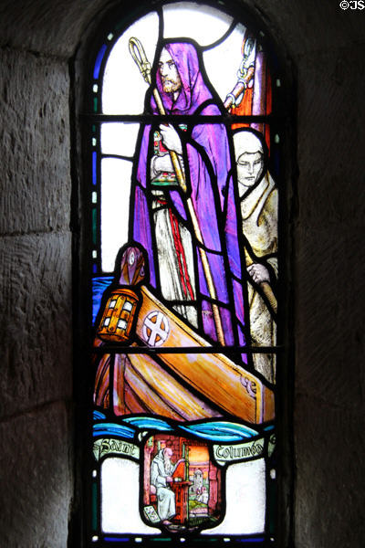 St Columba stained glass window at St Margaret's Chapel. Edinburgh, Scotland.