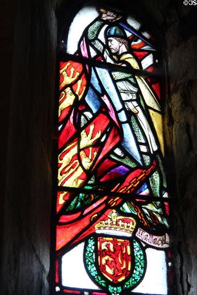 Scottish hero Wallace stained glass window at St Margaret's Chapel. Edinburgh, Scotland.
