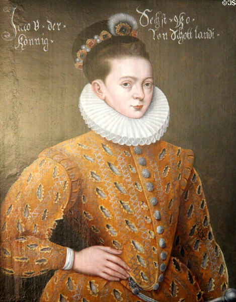 Portrait of James VI (c1585) by Adrian Vanson most likely used for marriage negotiations with Danish king for hand of Anne of Denmark in royal apartments at Edinburgh Castle. Edinburgh, Scotland.