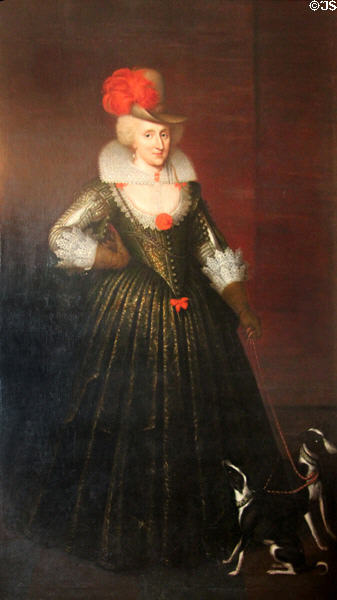 Copy of portrait of Anne of Denmark, wife of James I (c1617) after Paul Van Somer in royal apartments at Edinburgh Castle. Edinburgh, Scotland.