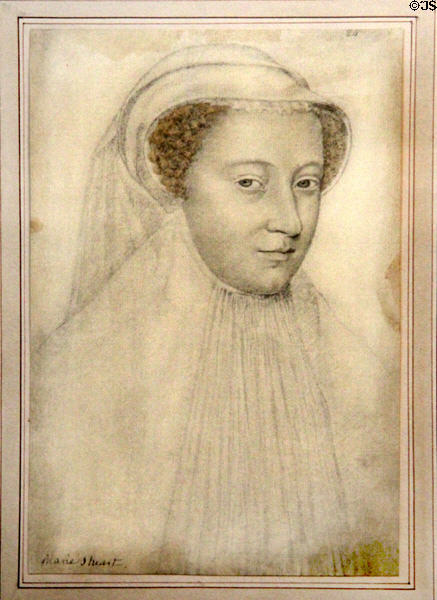 Copy of drawing of Mary Queen of Scots (c1560) after François Clouet in royal apartments at Edinburgh Castle. Edinburgh, Scotland.