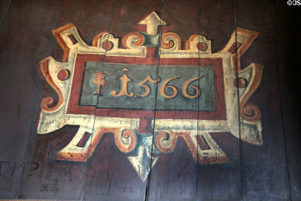 Date 1566 painted on wall of birth chamber of King James VI & I in royal apartments at Edinburgh Castle. Edinburgh, Scotland.