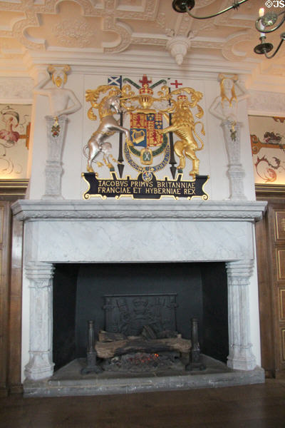 Fireplace in Laich Hall at royal apartments at Edinburgh Castle. Edinburgh, Scotland.