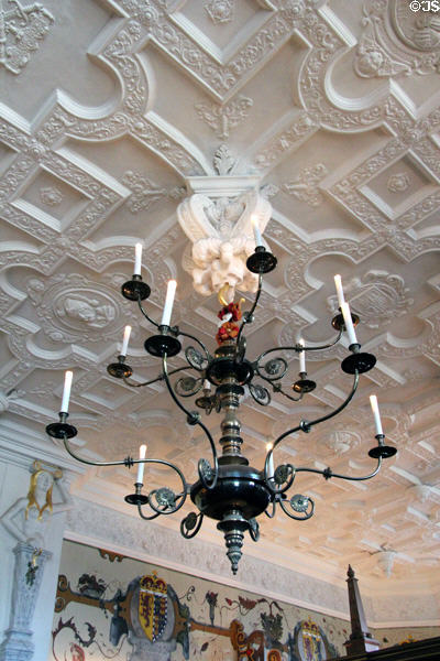 Ceiling candelabra in Laich Hall at royal apartments at Edinburgh Castle. Edinburgh, Scotland.