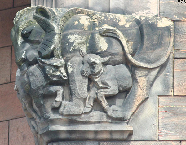 Carved lion & lambs at Scottish National War Memorial. Edinburgh, Scotland.