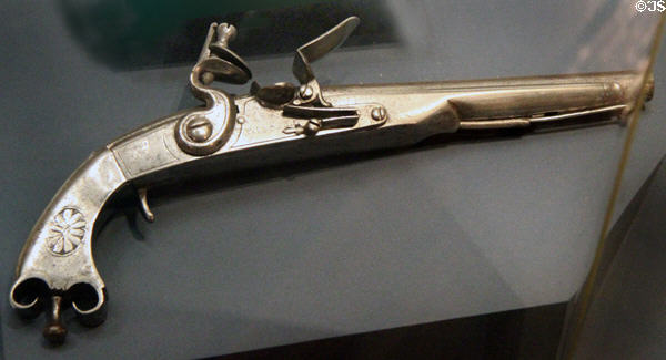 Pistol issued to highland soldiers (c1750) made in Birmingham, England at National War Museum of Scotland. Edinburgh, Scotland.