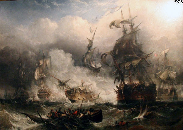 Battle of Camperdown victory of Admiral Duncan over Dutch painting (1848) by William Adolphus Knell at National War Museum of Scotland. Edinburgh, Scotland.