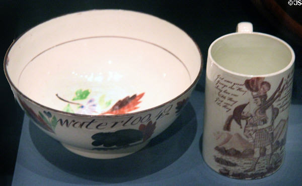 Ceramic bowl & jug (after 1815) showing 42nd Highlander role in defeat of Napoleon at National War Museum of Scotland. Edinburgh, Scotland.