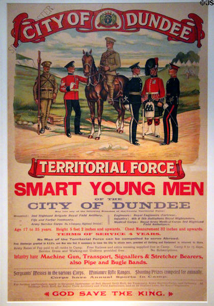 Recruiting poster for city of Dundee Territorial Force to defend home front (c1910) at National War Museum of Scotland. Edinburgh, Scotland.