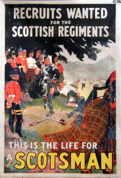 Recruiting poster for Scottish Regiments (1919) at National War Museum of Scotland. Edinburgh, Scotland.