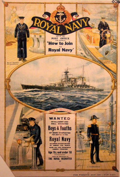 Recruiting poster for Royal Navy (c1920) at National War Museum of Scotland. Edinburgh, Scotland.