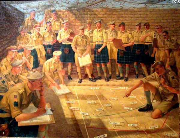 51st Highland Division Plans El Alamein WWII battle painting (1949) by Ian Eadie at National War Museum of Scotland. Edinburgh, Scotland.