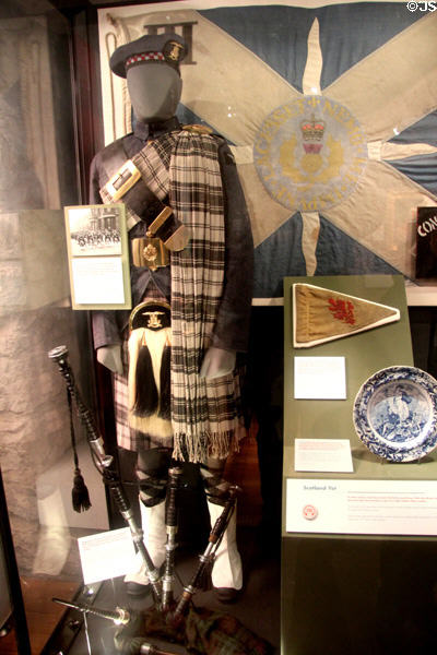 Piper's uniform of Auxiliary Air Force (c1938) & Royal Navy bagpipes (c1941) at National War Museum of Scotland. Edinburgh, Scotland.