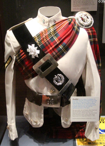 Doublet of 1st Battalion Black Watch piper (1997) at National War Museum of Scotland. Edinburgh, Scotland.