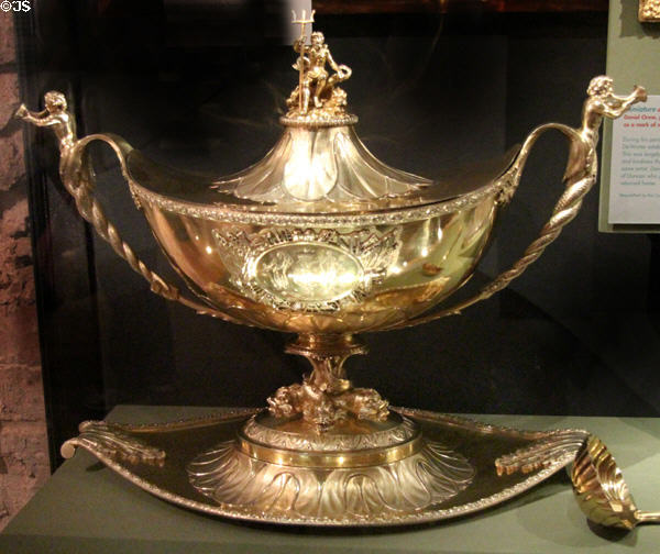 Silver-gilt soup tureen (c1797) given to Admiral Adam Duncan for victory over Dutch at Camperdown at National War Museum of Scotland. Edinburgh, Scotland.