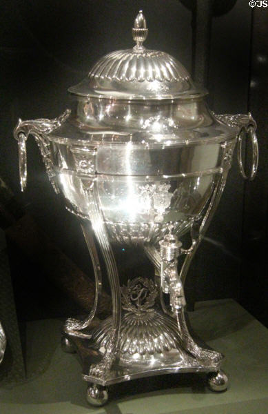 Silver tea urn (1798) given to Admiral Adam Duncan for victory over Dutch at Camperdown at National War Museum of Scotland. Edinburgh, Scotland.