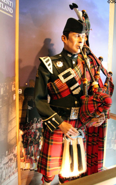Bagpiper's regimental dress at Royal Scots Museum. Edinburgh, Scotland.