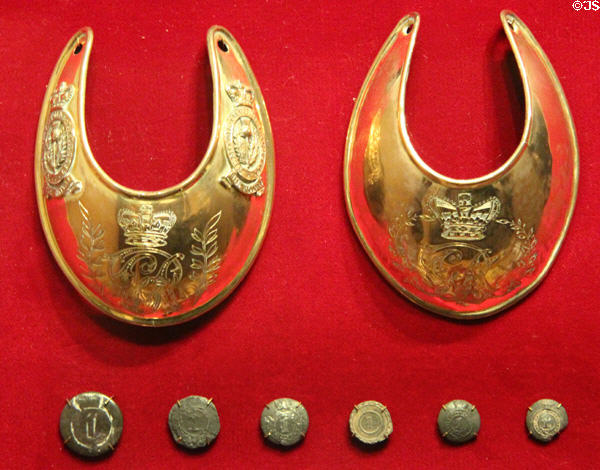 Regimental Gorgets (1795) & buttons (1742-93) at Royal Scots Museum. Edinburgh, Scotland.