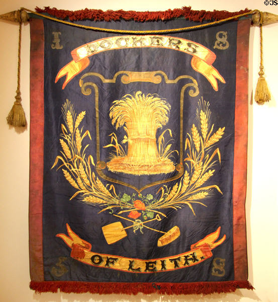 Dockers of Leith society banner showing wheat sheaf (1858) at Edinburgh City Art Centre. Edinburgh, Scotland.