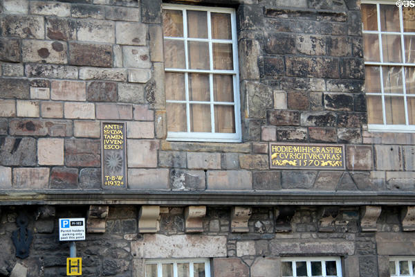 Inscriptions on facade of Museum of Edinburgh. Edinburgh, Scotland.