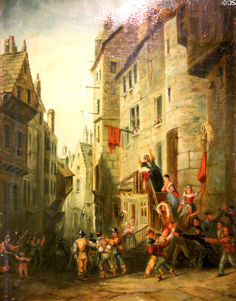 Condemned Covenanters on their way to execution in 1680s in the West Bow, Edinburgh painting (19thC) at Museum of Edinburgh. Edinburgh, Scotland.