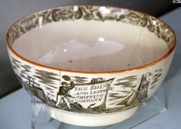 Porcelain bowl (early 19thC) commemorating Edinburgh & Leith Shipping Co. at Museum of Edinburgh. Edinburgh, Scotland.