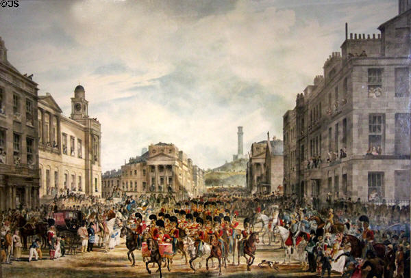 Procession of George IV on Princes St., Edinburgh (Aug. 1822) by William Turner of Oxford at Museum of Edinburgh. Edinburgh, Scotland.