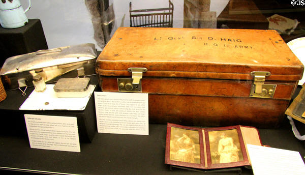 Suitcase & other objects used in WWI of Lt. General Earl Haig at Museum of Edinburgh. Edinburgh, Scotland.