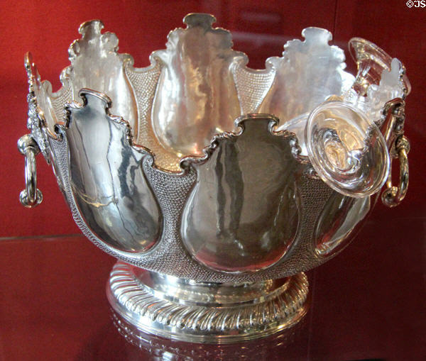 Silver Monteith wine glass rinser (1698-9) by Colin McKenzie of Edinburgh at Museum of Edinburgh. Edinburgh, Scotland.