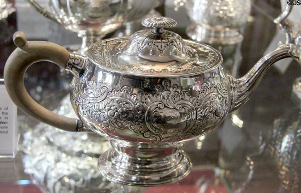 Silver Rococo teapot (1770-1) by William Dempster of Edinburgh at Museum of Edinburgh. Edinburgh, Scotland.