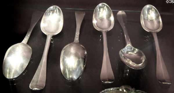 Silver table spoons (1770) by William Craw of Edinburgh at Museum of Edinburgh. Edinburgh, Scotland.