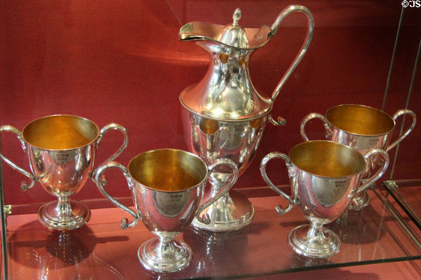 Sheffield plate ewer & communion cups (1777-8) by unknown of Edinburgh at Museum of Edinburgh. Edinburgh, Scotland.