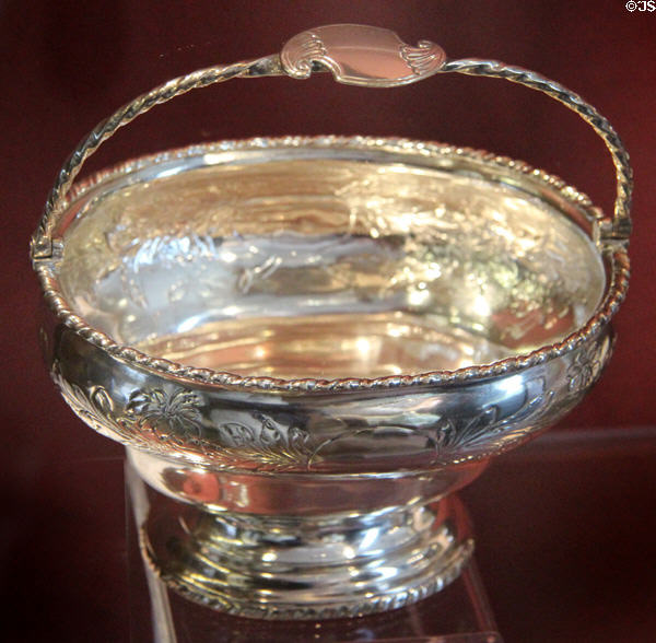 Silver sugar bowl with swing handle (1780-4) by John Robertson of Edinburgh at Museum of Edinburgh. Edinburgh, Scotland.