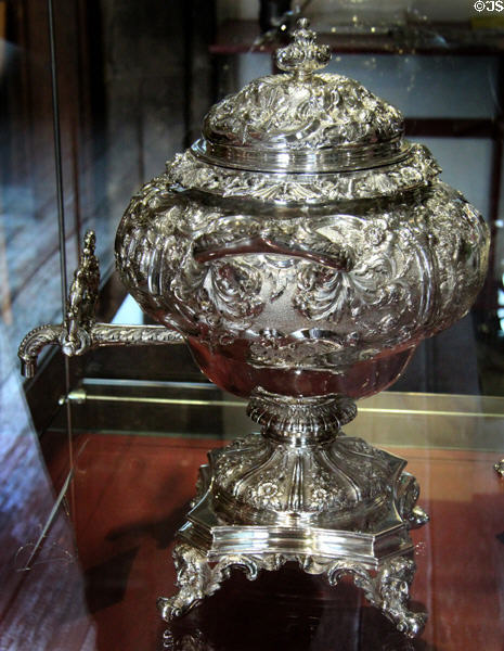 Silver Rococo Revival tea urn (1827-8) by James McKay of Edinburgh at Museum of Edinburgh. Edinburgh, Scotland.